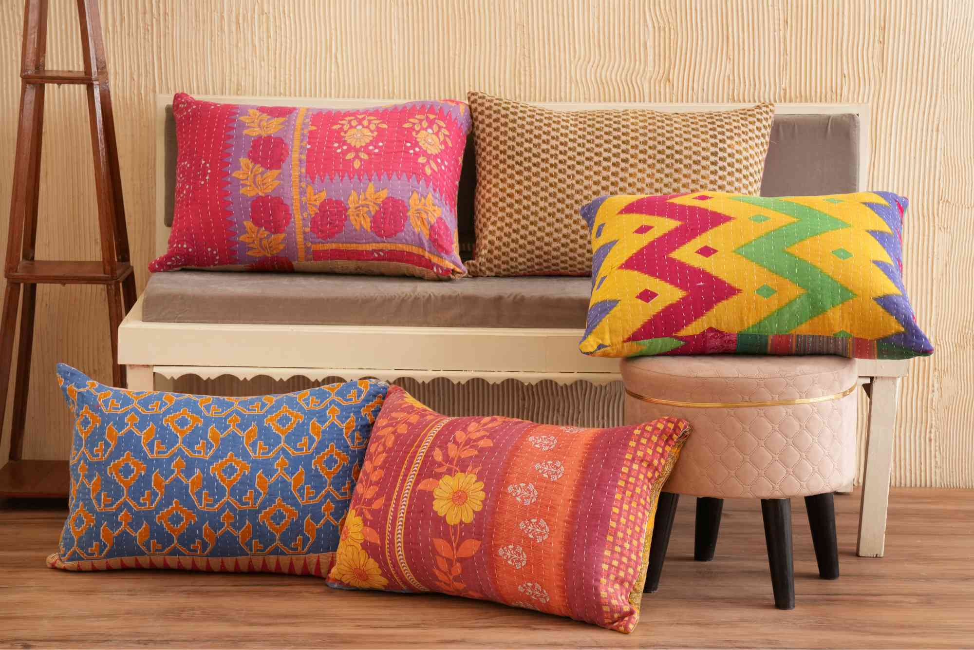 5 PC's Handmade Cotton Vintage Kantha Cushion Covers