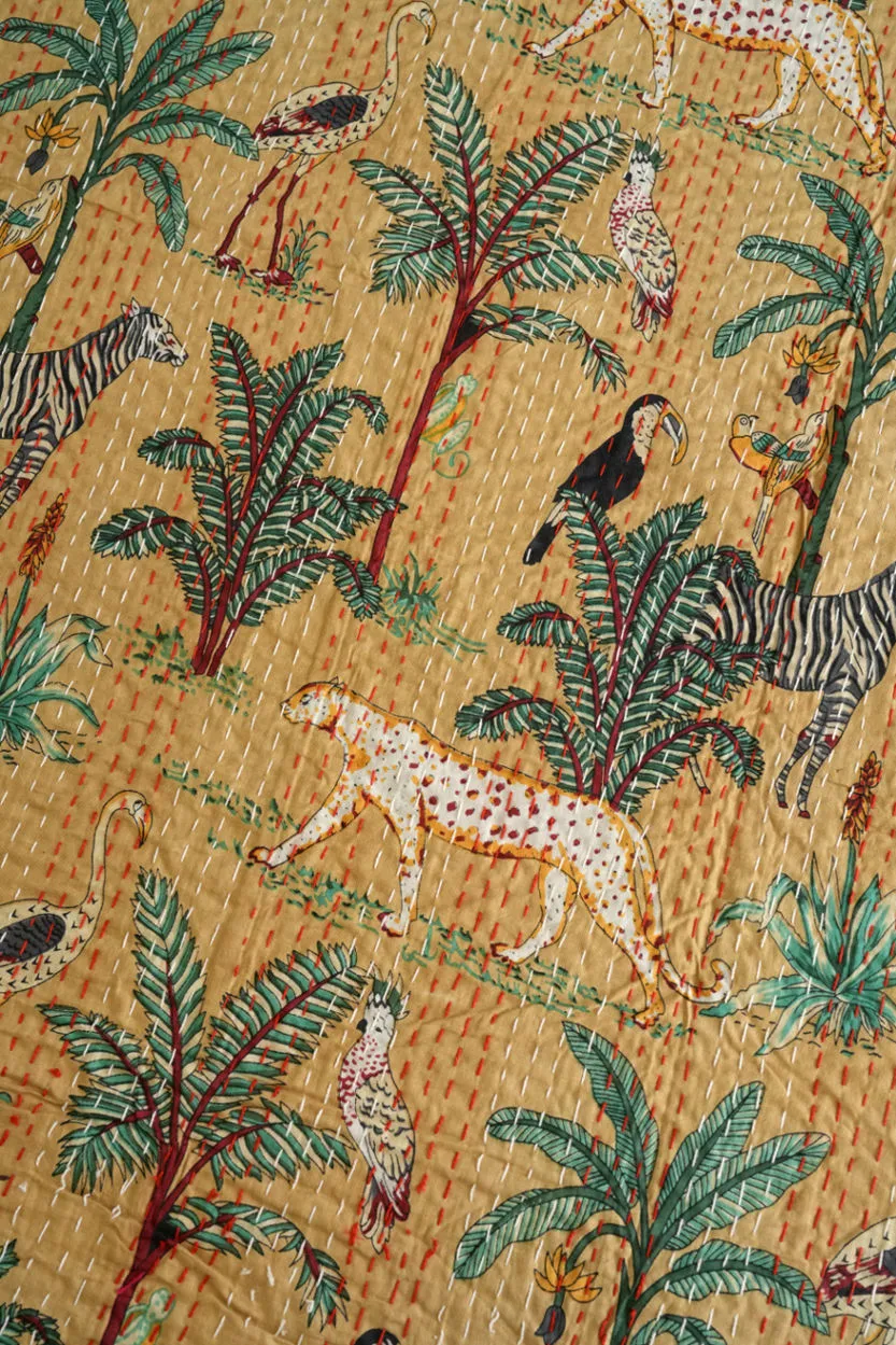 Jungle Cheetah Animal Kantha Bedspread