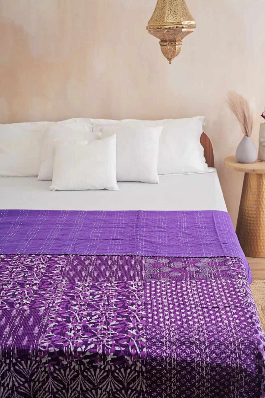 Luxurious Patchwork Purple Kantha Bedspread