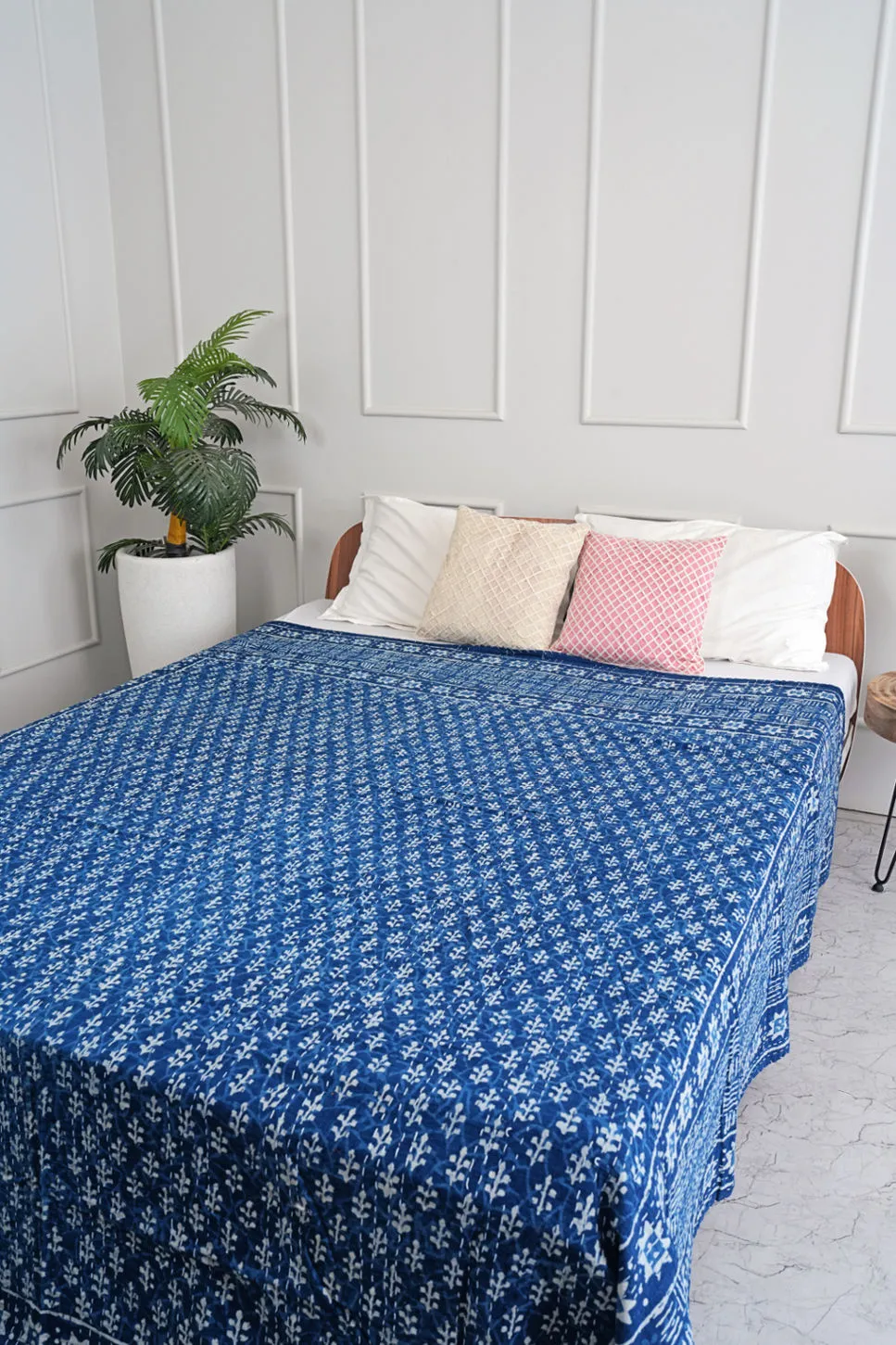 The Indigo Stars Handmade Indigo Kantha Quilt