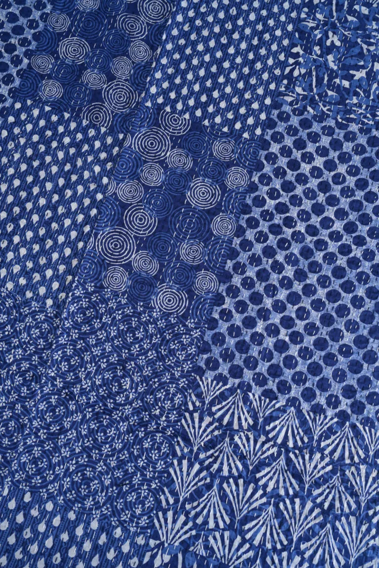 Indigo Patchwork Field Cotton Handmade Kantha Quilt