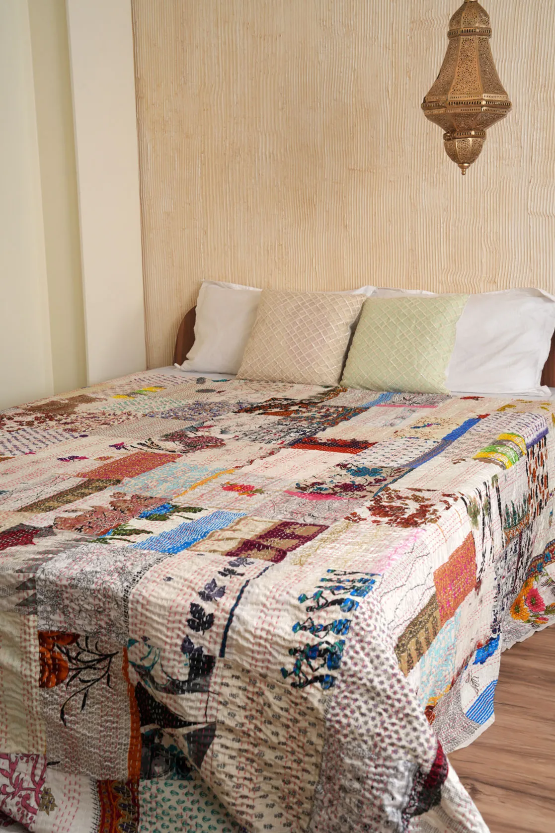 Bohemian Patchwork Silk Kantha Bedspread