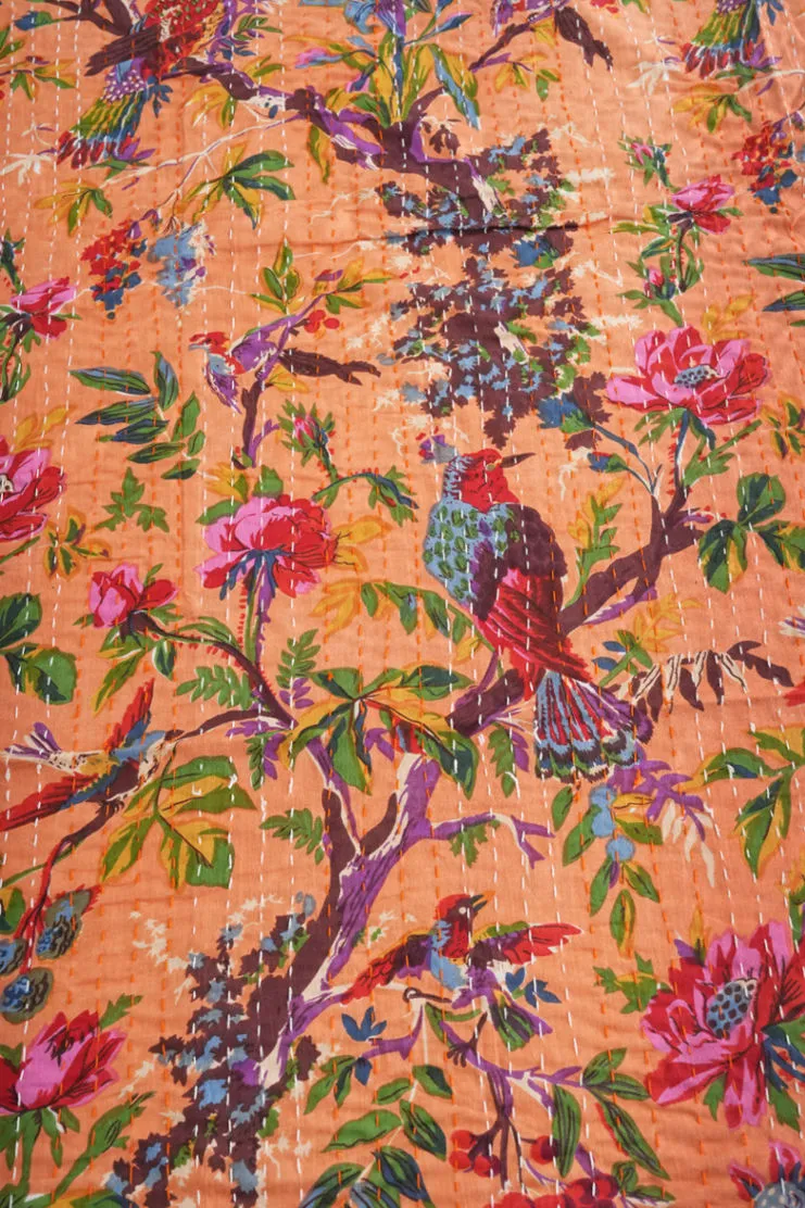 Kantha Bed Throw, Paradise of Birds