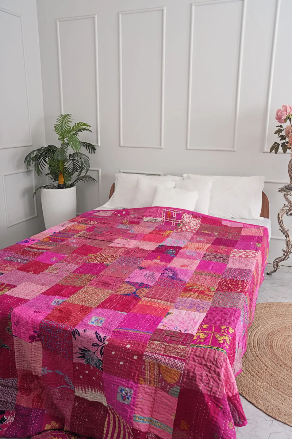 Silk Patchwork Kantha Quilt