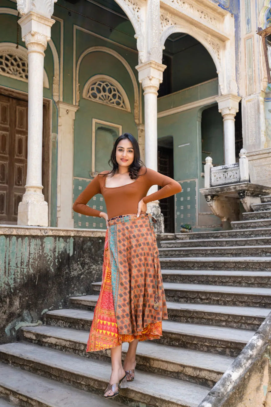 Silk Sari Upcycled Wrap Skirt