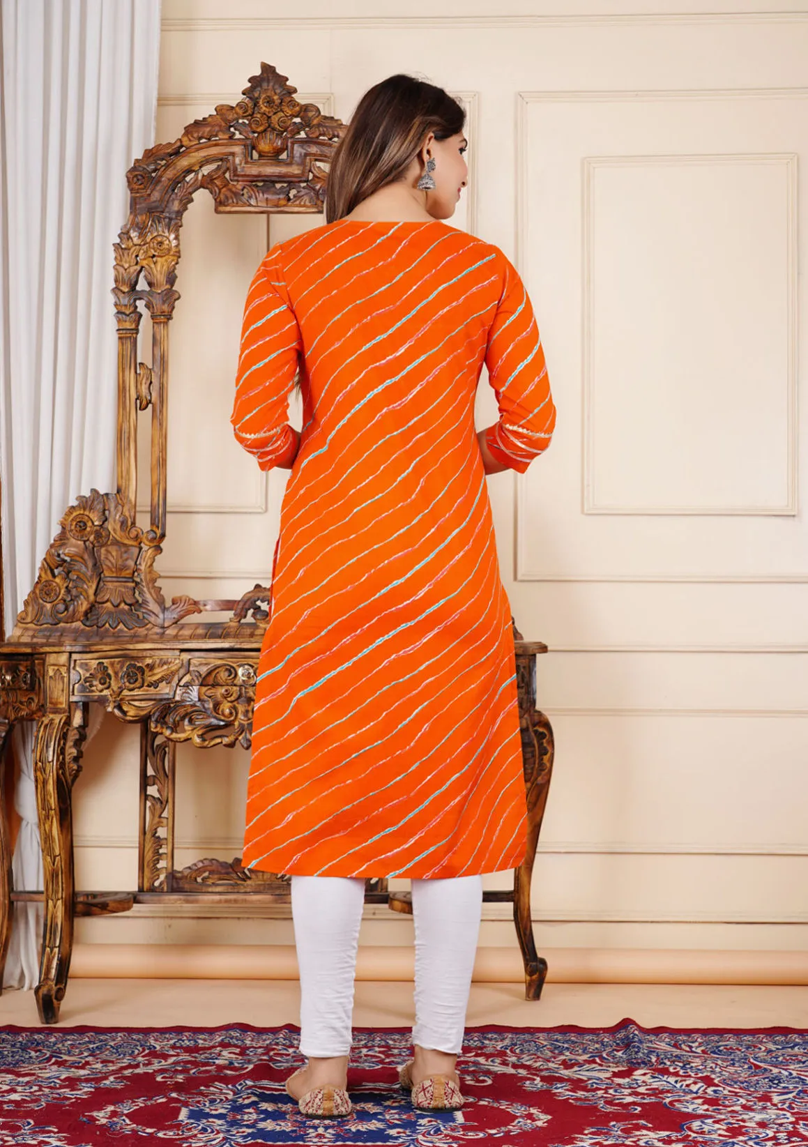 Orange Printed Kurta