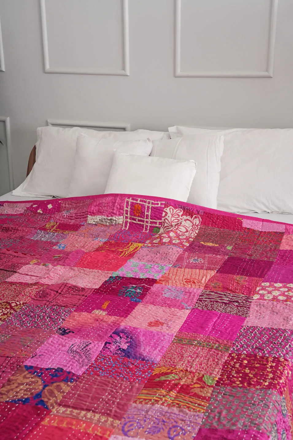 Silk Patchwork Kantha Quilt