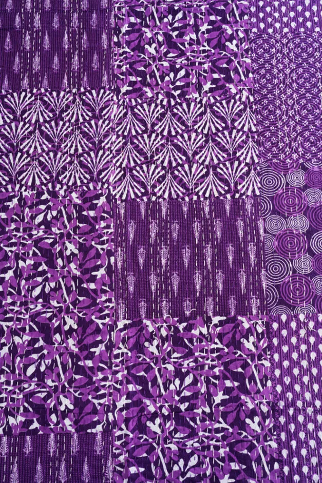 Luxurious Patchwork Purple Kantha Bedspread