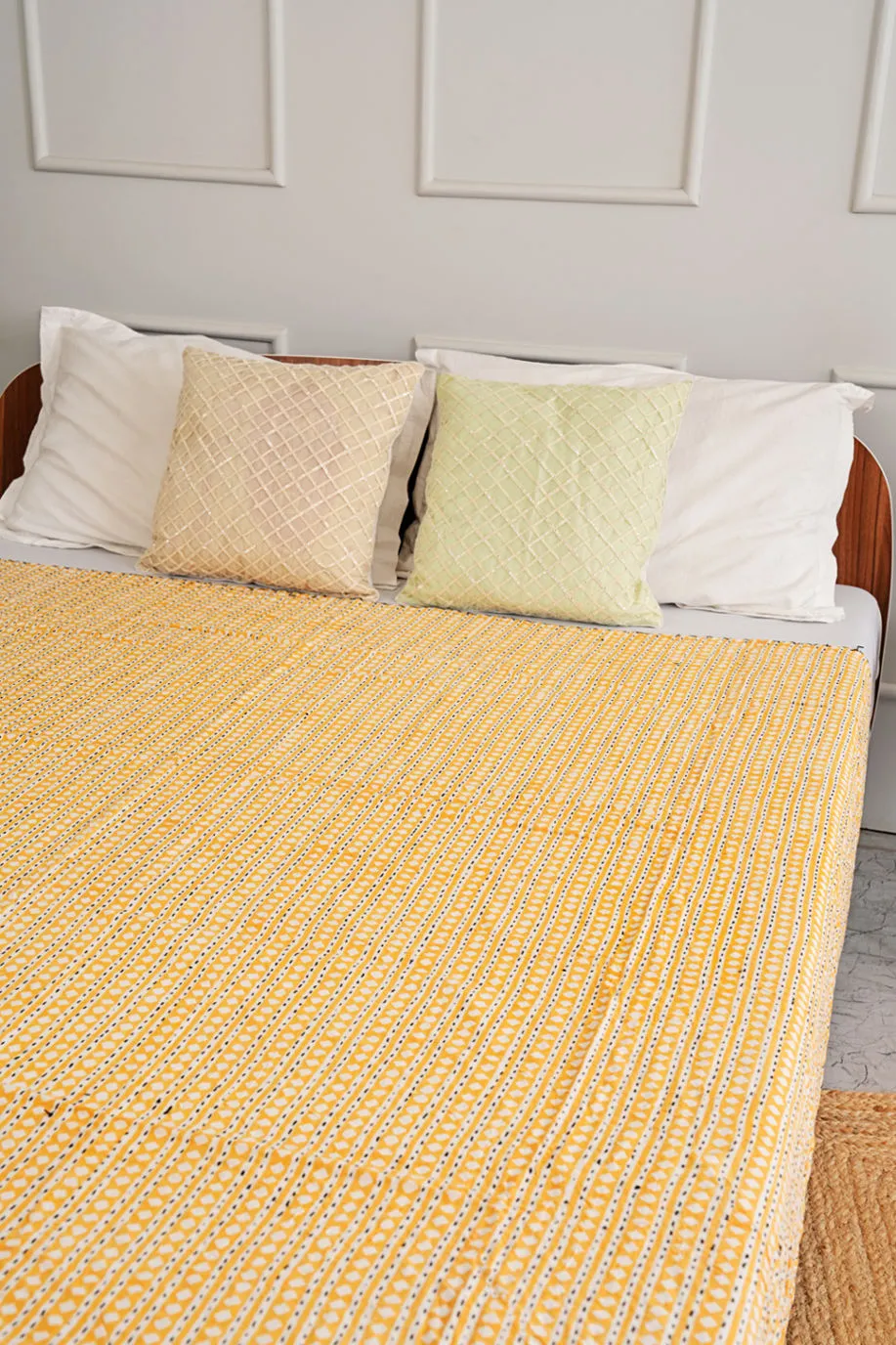 Yellow Diamond Kantha Quilt