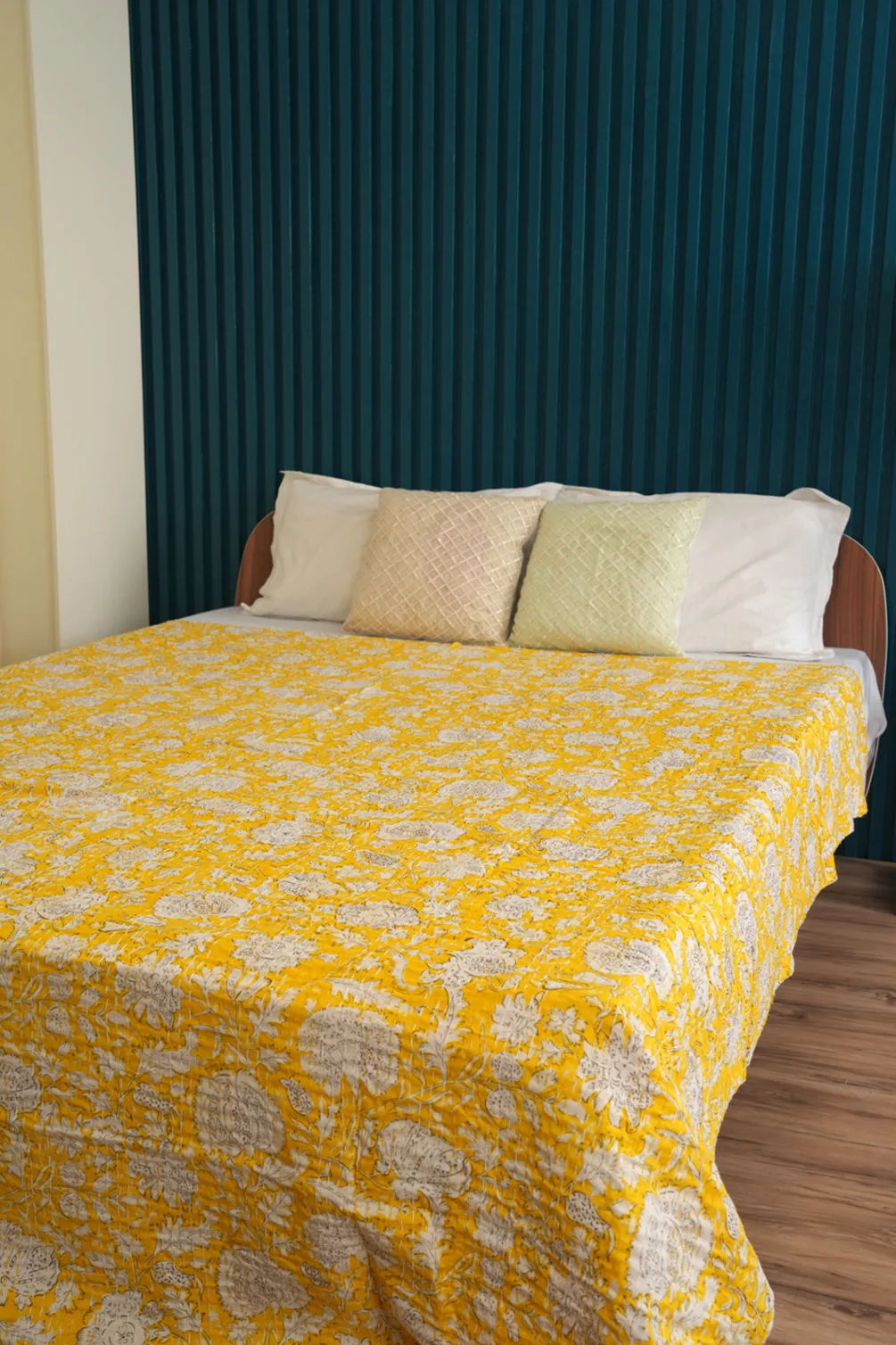 Yellow Minimalist Cotton Kantha Quilt