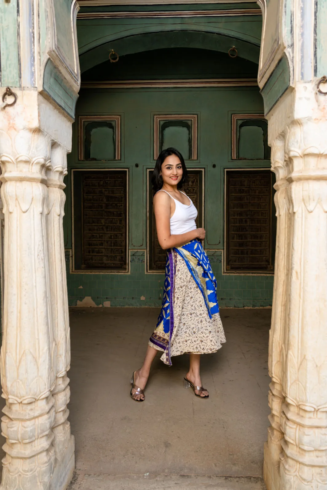 Tea Length Silk Sari Wrap Skirt