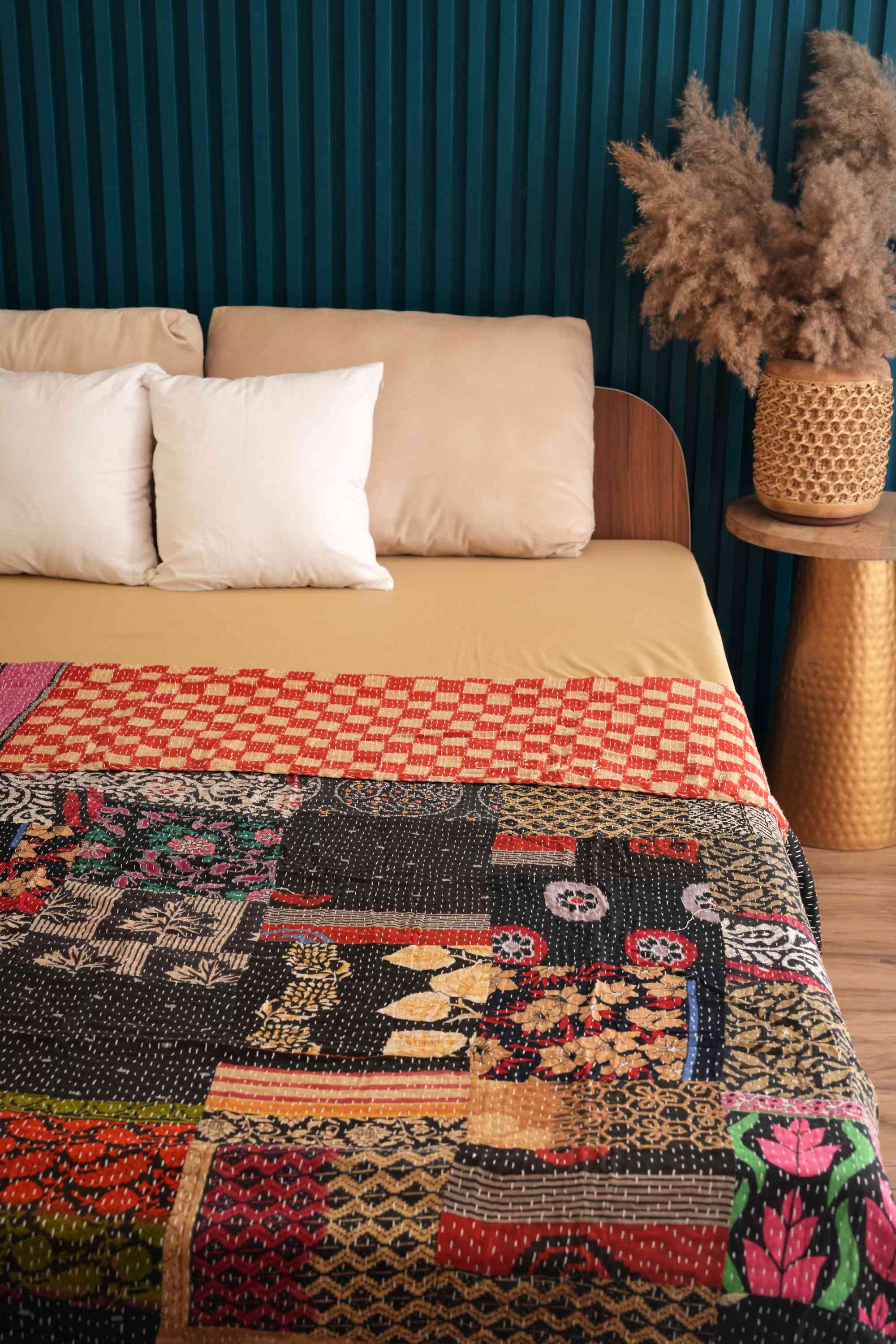 Handmade Black Vintage Patchwork Kantha Quilt