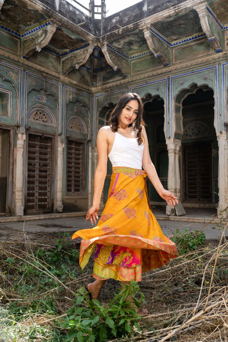 Light Orange Handmade Vintage Silk Sari Skirt