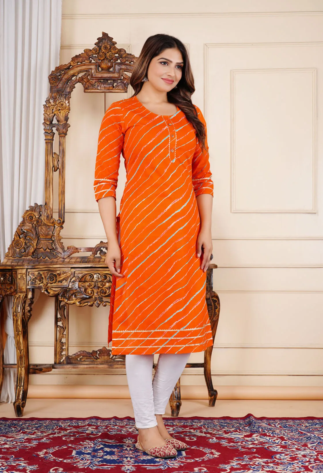 Orange Printed Kurta