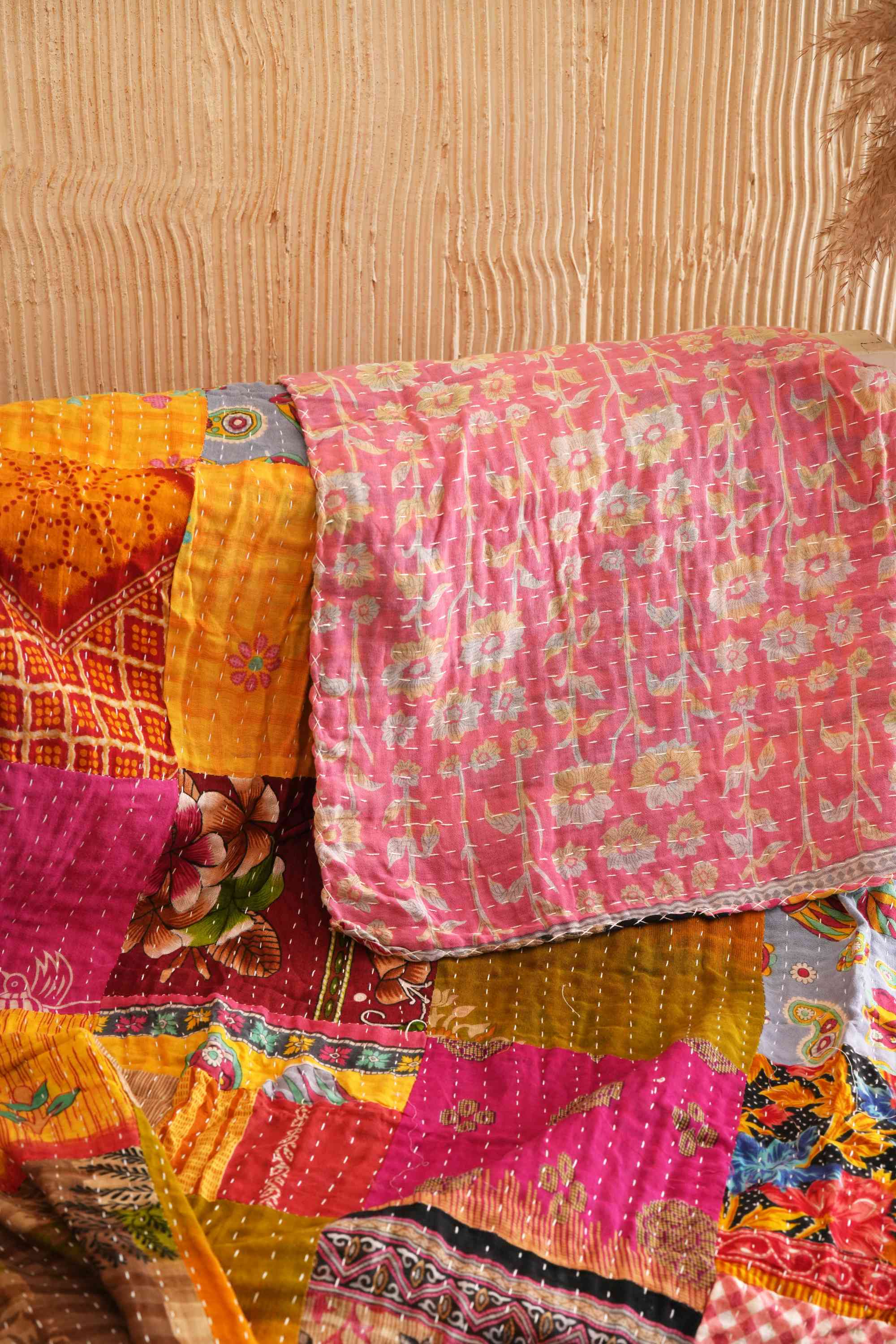 Handmade Cotton Patchwork Kantha Quilt Sofa Throw Blanket