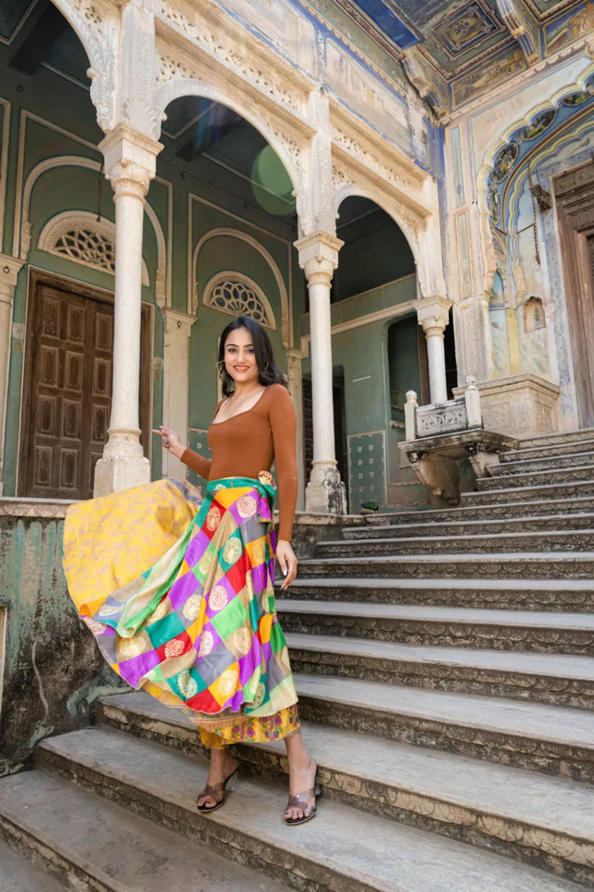 Colorful Silk Long Wrap Skirt