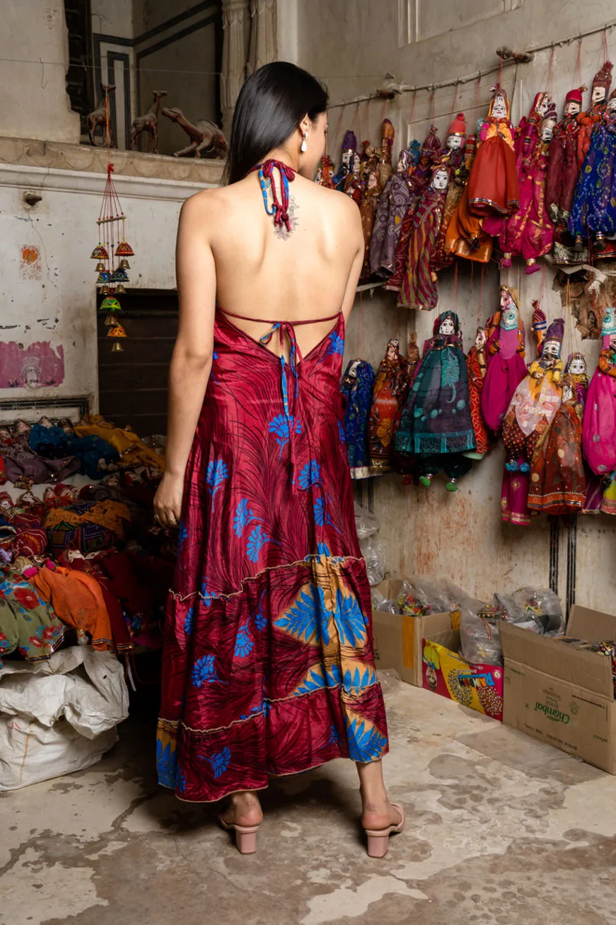 Backless Silk Dress With Halter Neck