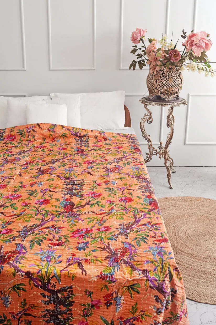 Kantha Bed Throw, Paradise of Birds