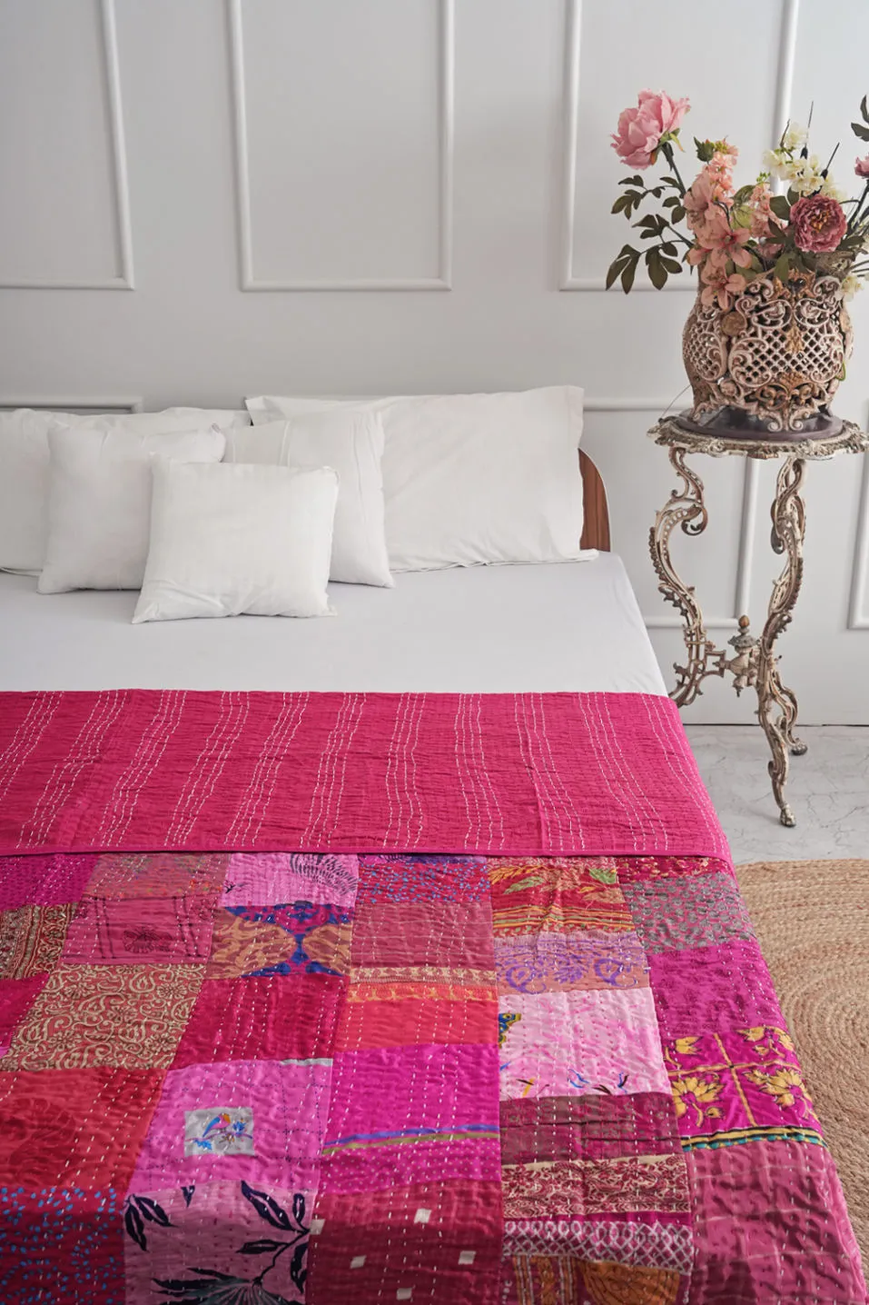 Silk Patchwork Kantha Quilt