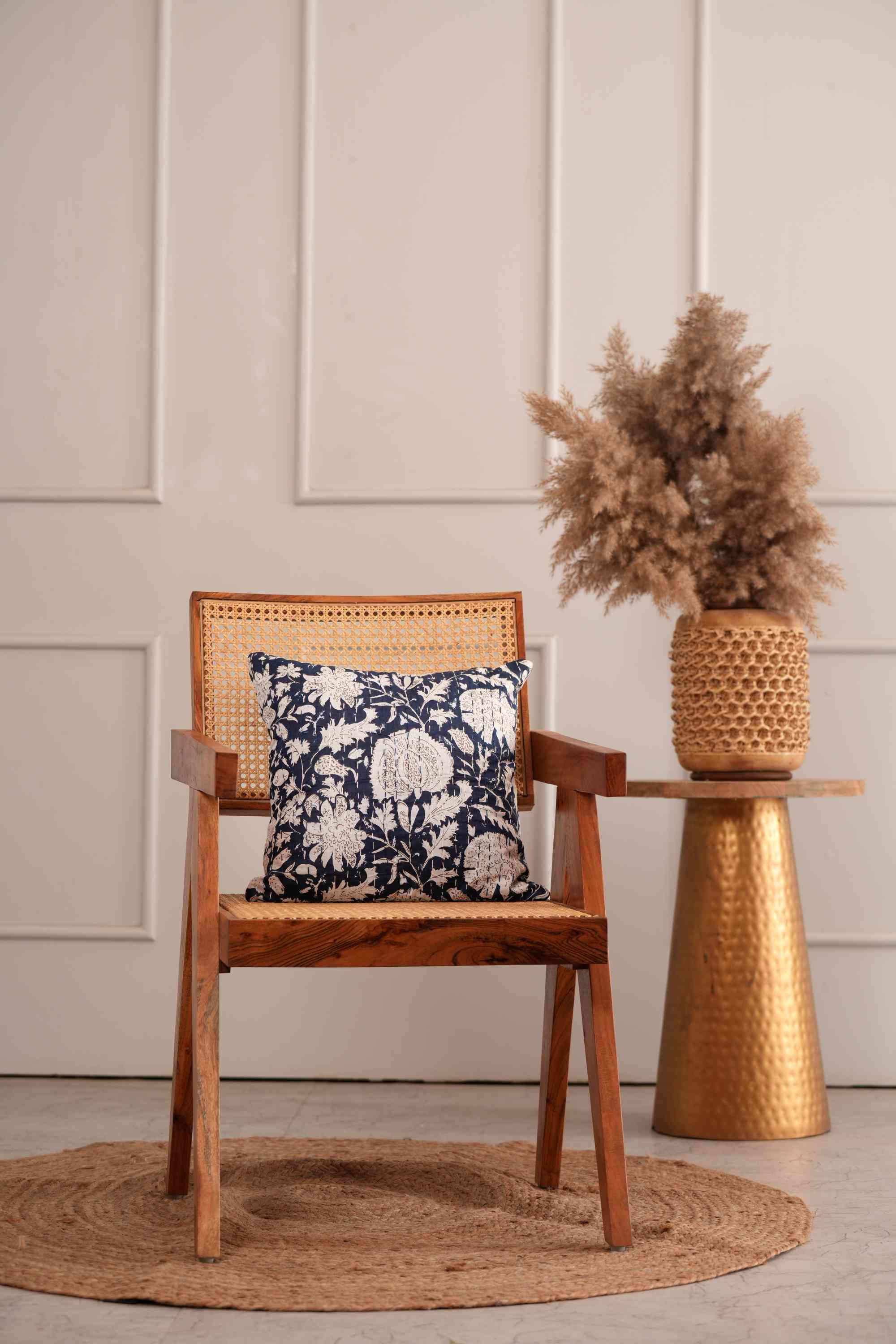 Handmade Cotton Flower Print Kantha Cushion Cover Blue