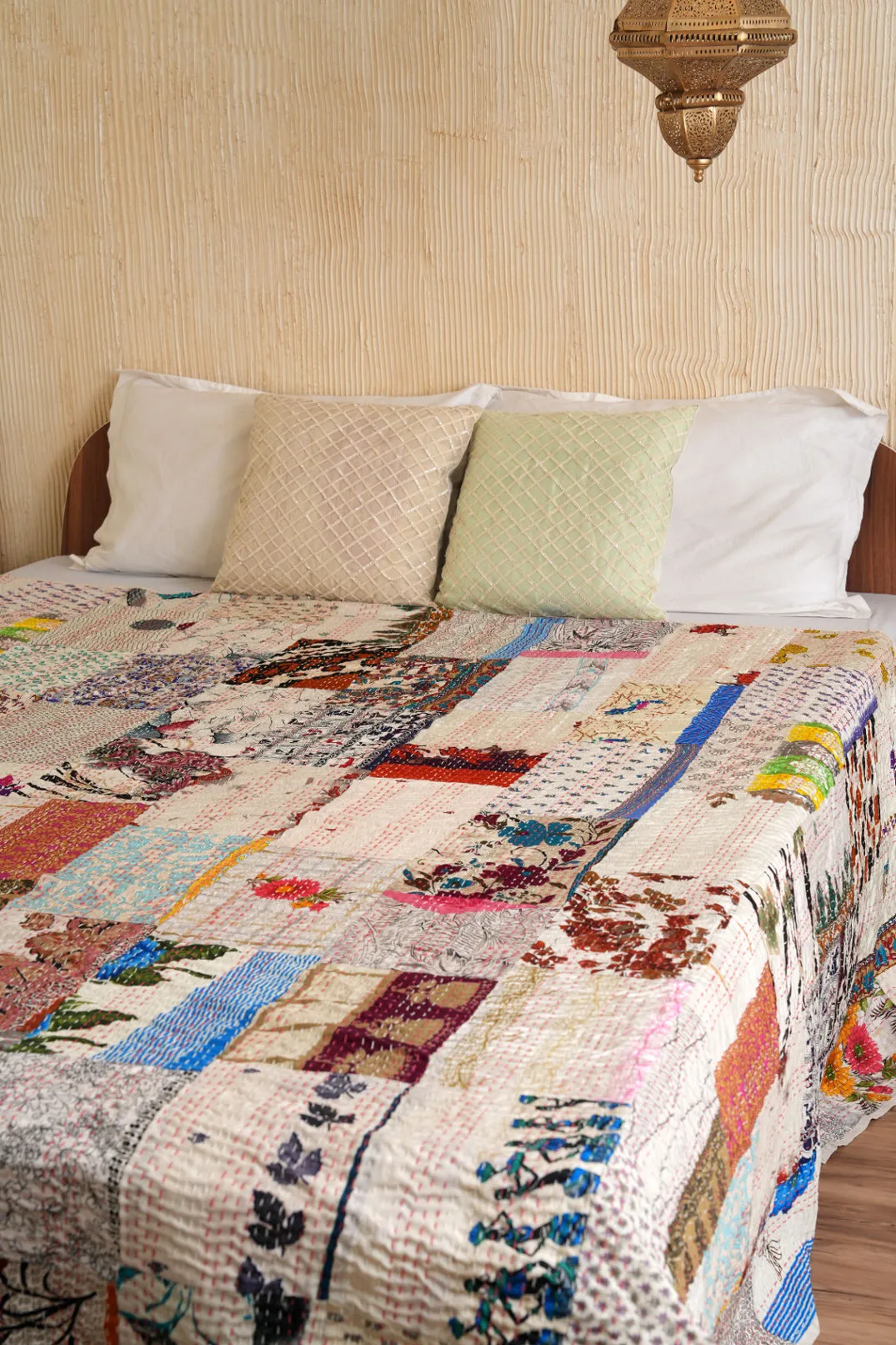 Bohemian Patchwork Silk Kantha Bedspread