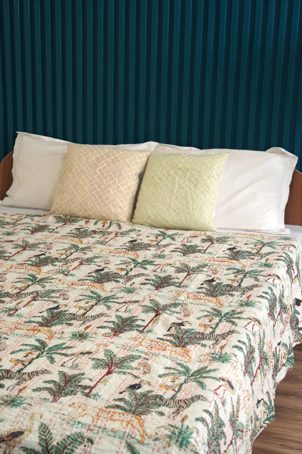 White Safari Cotton Handmade Kantha Quilt