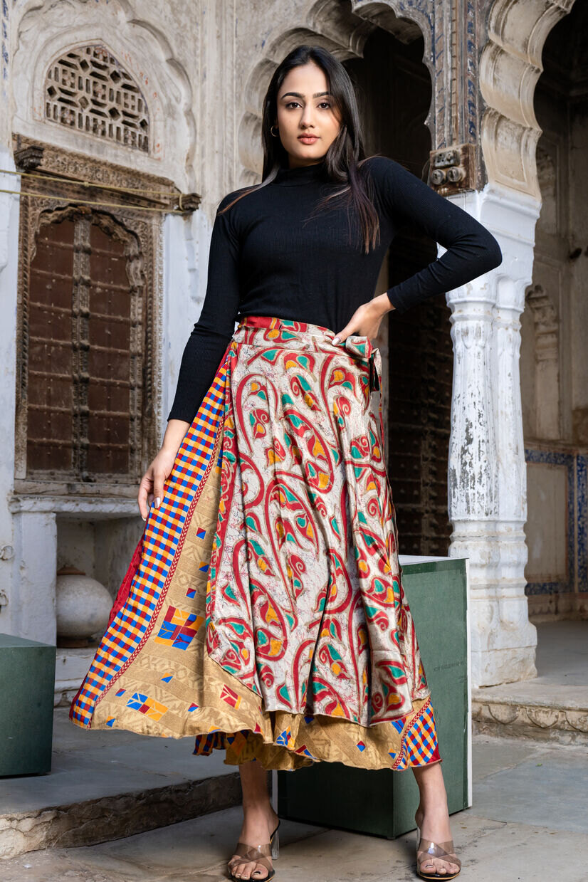 Silk Sari Long Wrap Skirt