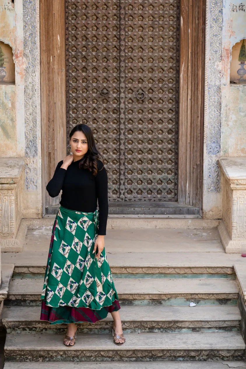 Sari Silk Layered Long Wrap Skirt