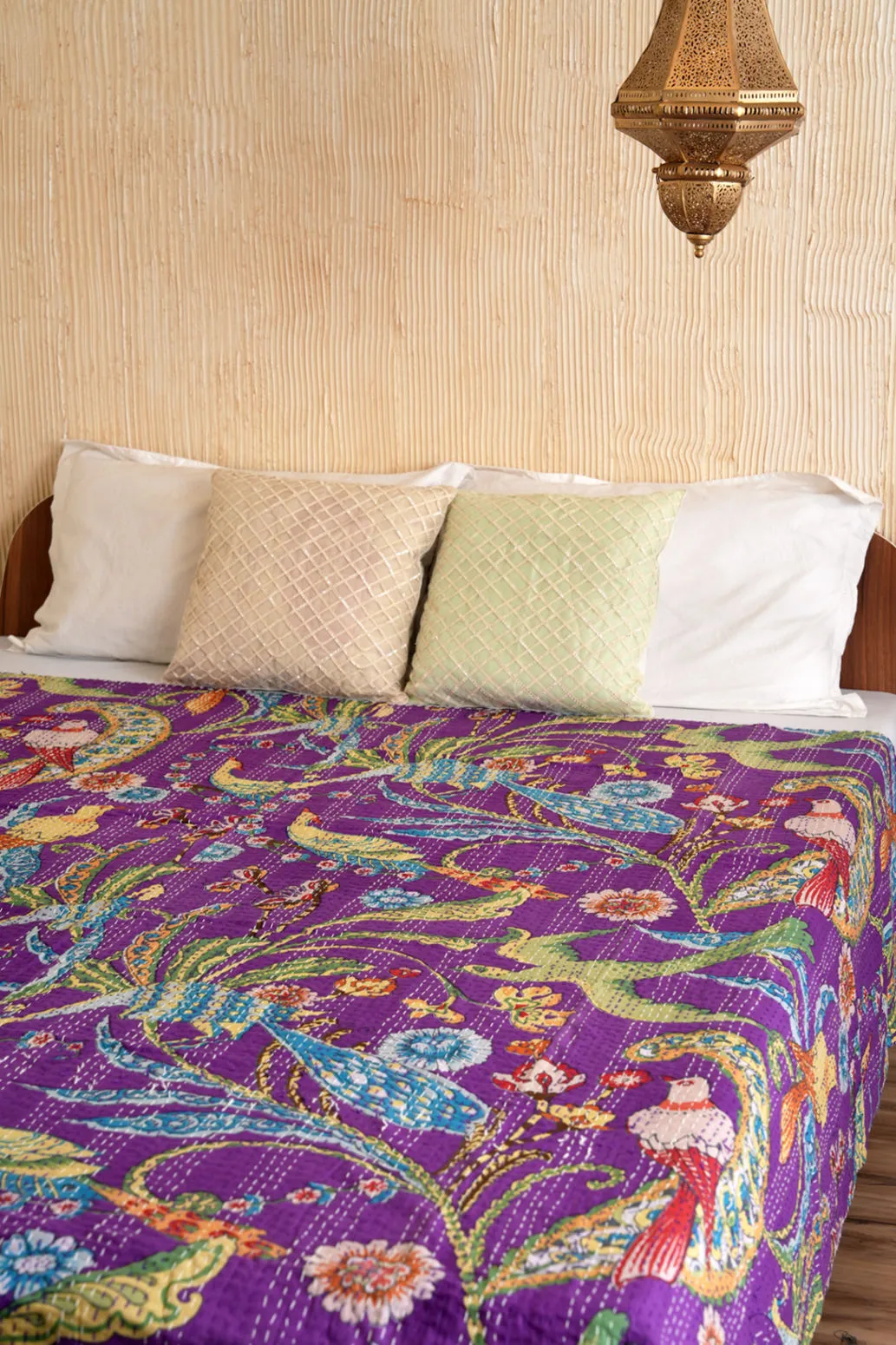 Peacock Kantha Quilt - Purple