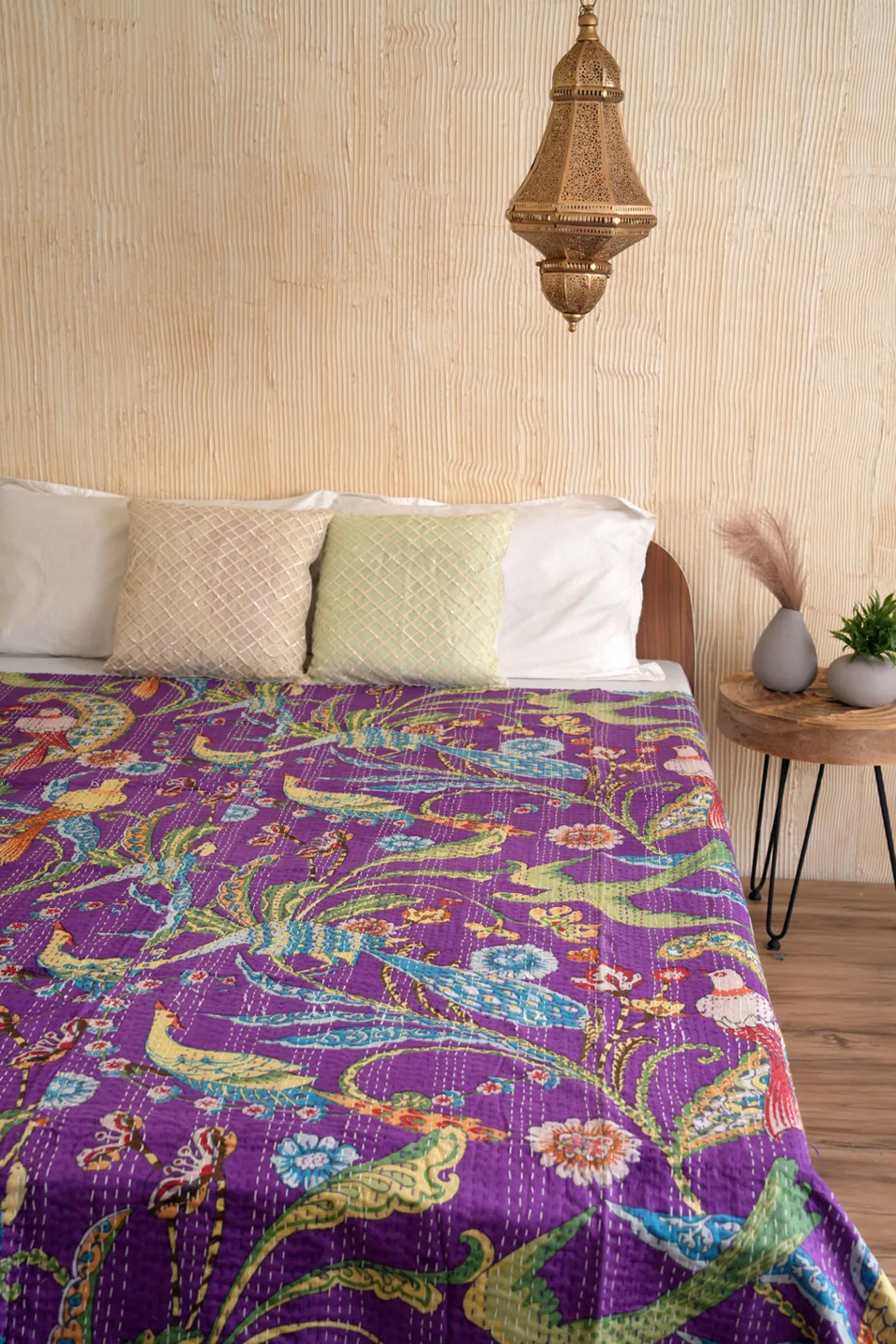 Peacock Kantha Quilt - Purple