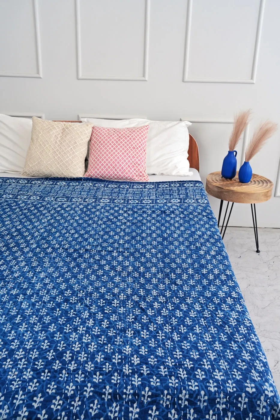 The Indigo Stars Handmade Indigo Kantha Quilt