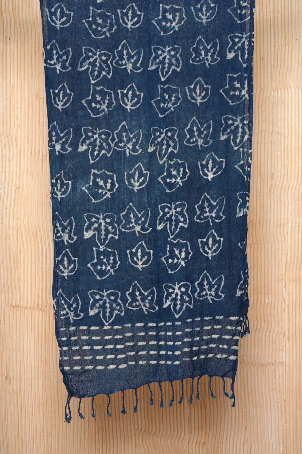 Indigo Blue Block Printed Cotton Scarf - #D1