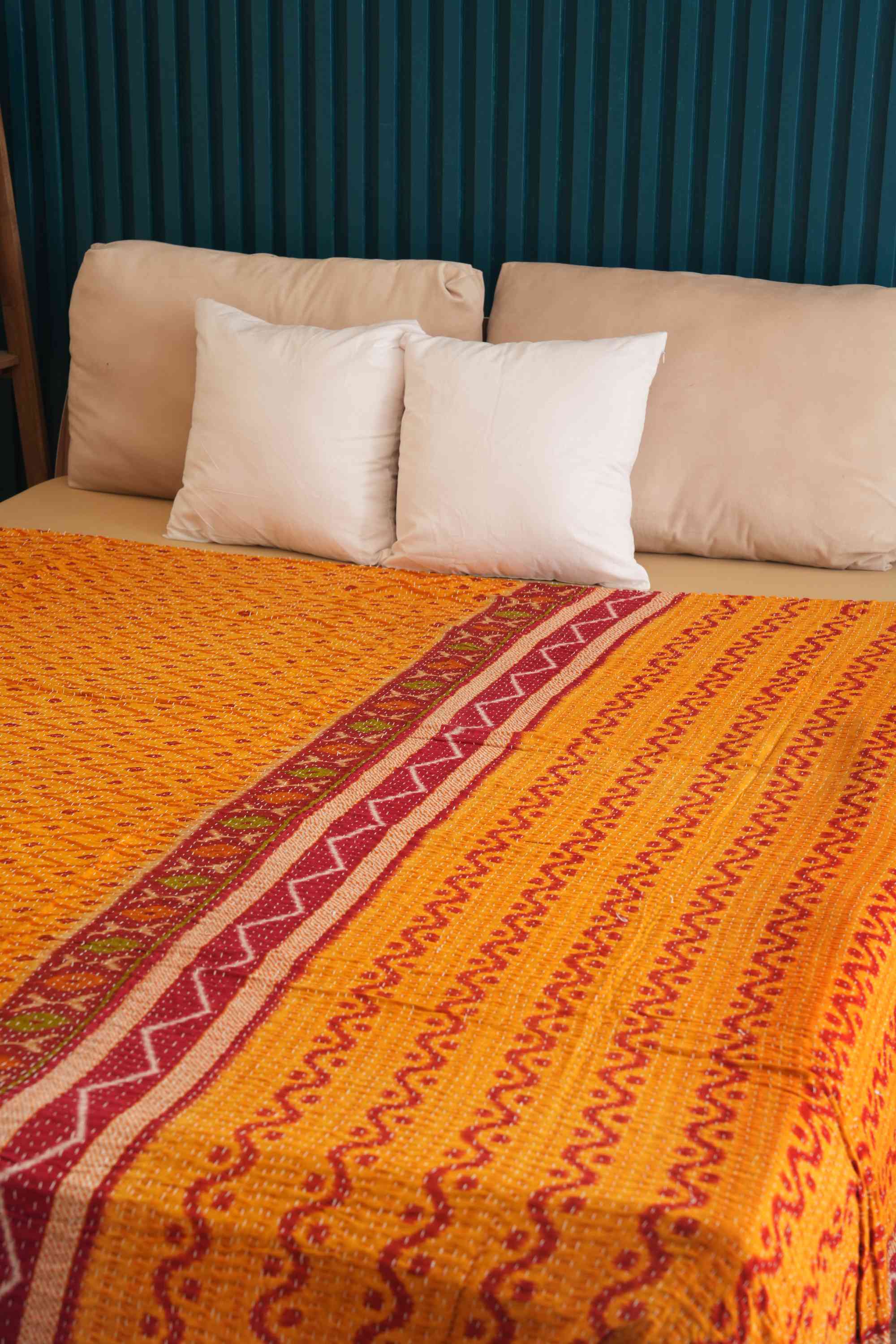 Handmade Cotton Vintage kantha Quilt Yellow