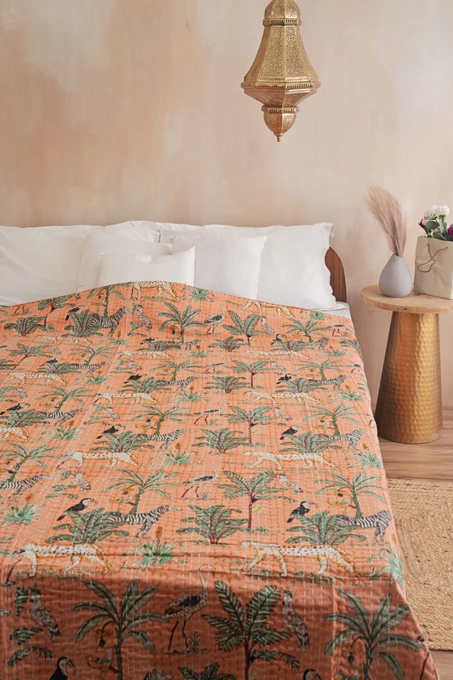 Peach Safari Kantha Quilt