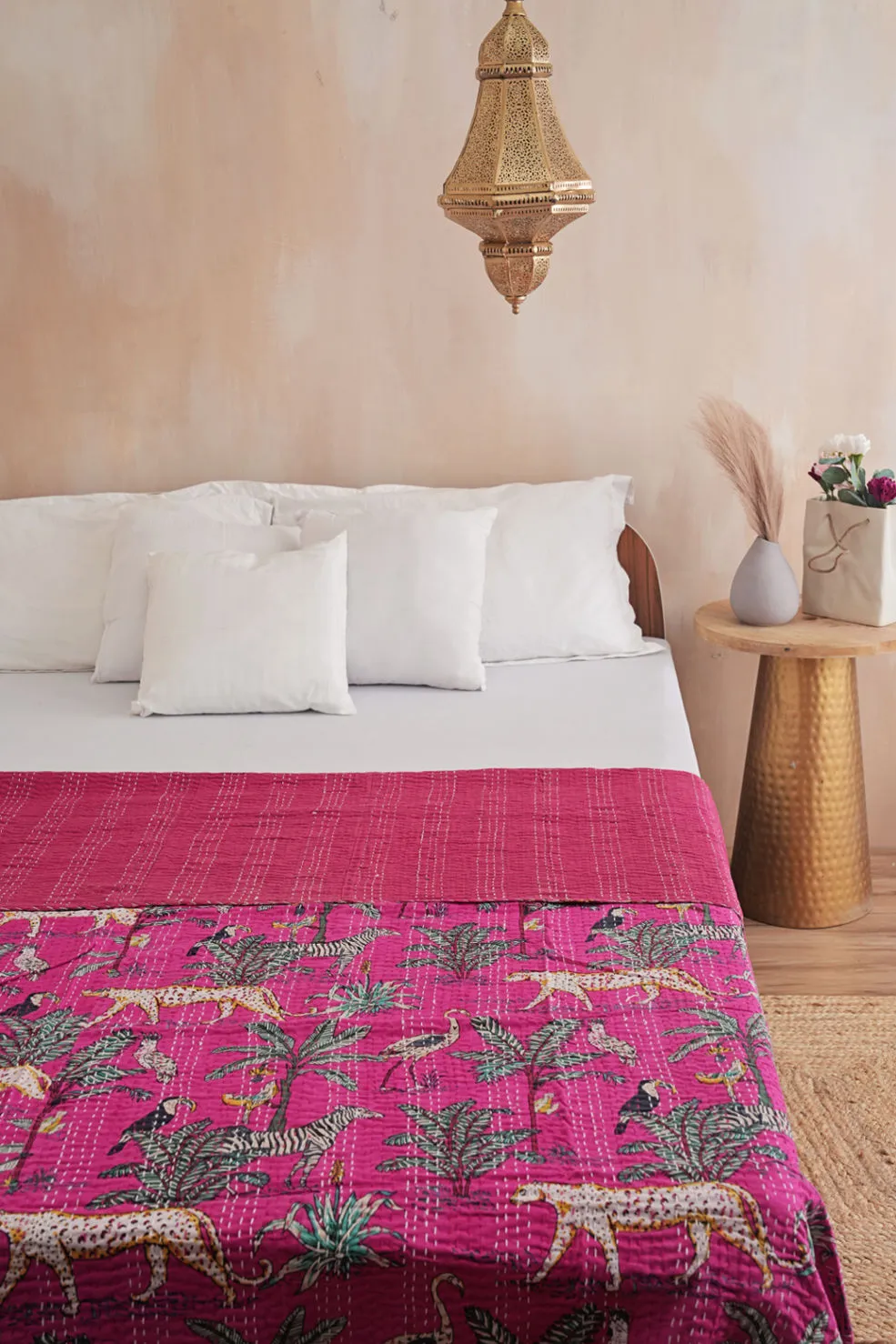 Animal Jungle Safari Kantha Bedspread