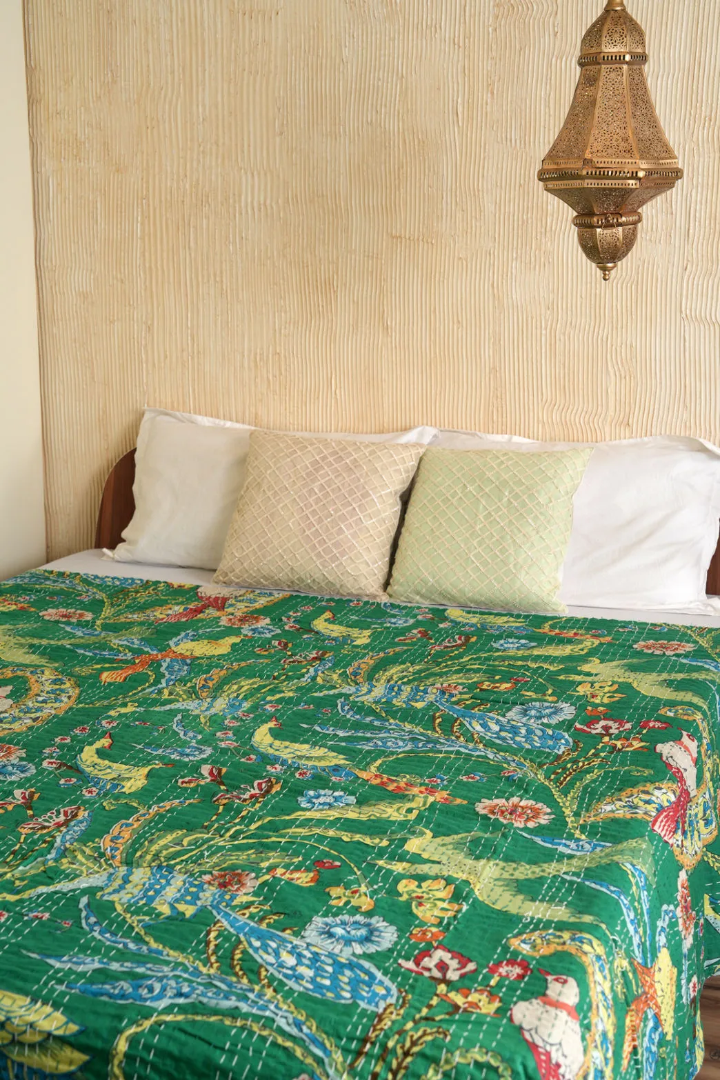 Peacock Kantha Quilt - Green