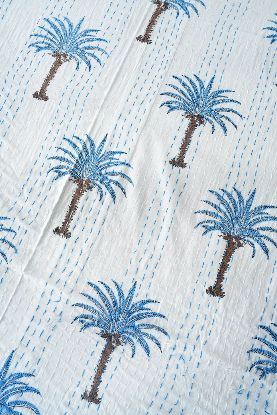 Palm Tree Kantha Quilt - Blue