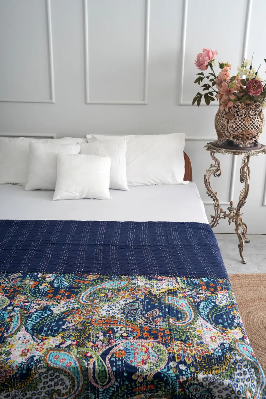 Blue Paisley Kantha Quilt