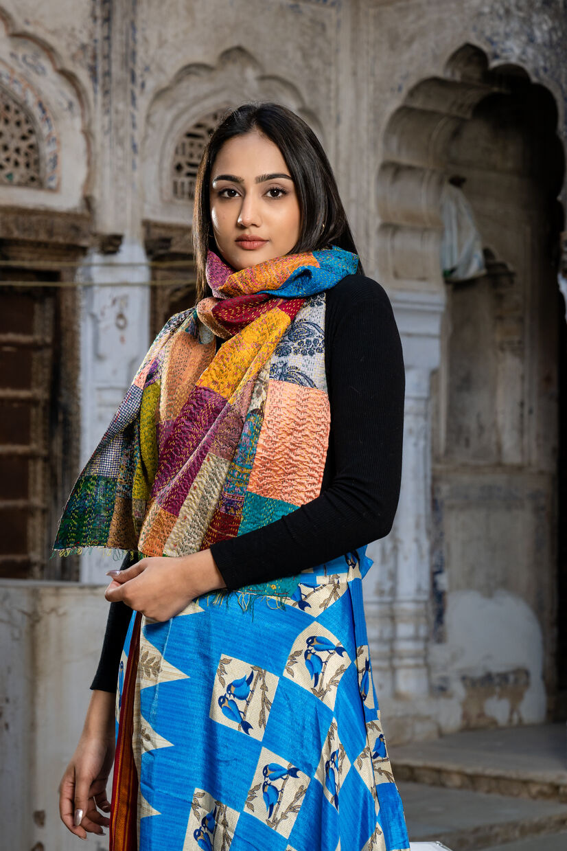 Patchwork Silk Kantha Scarf