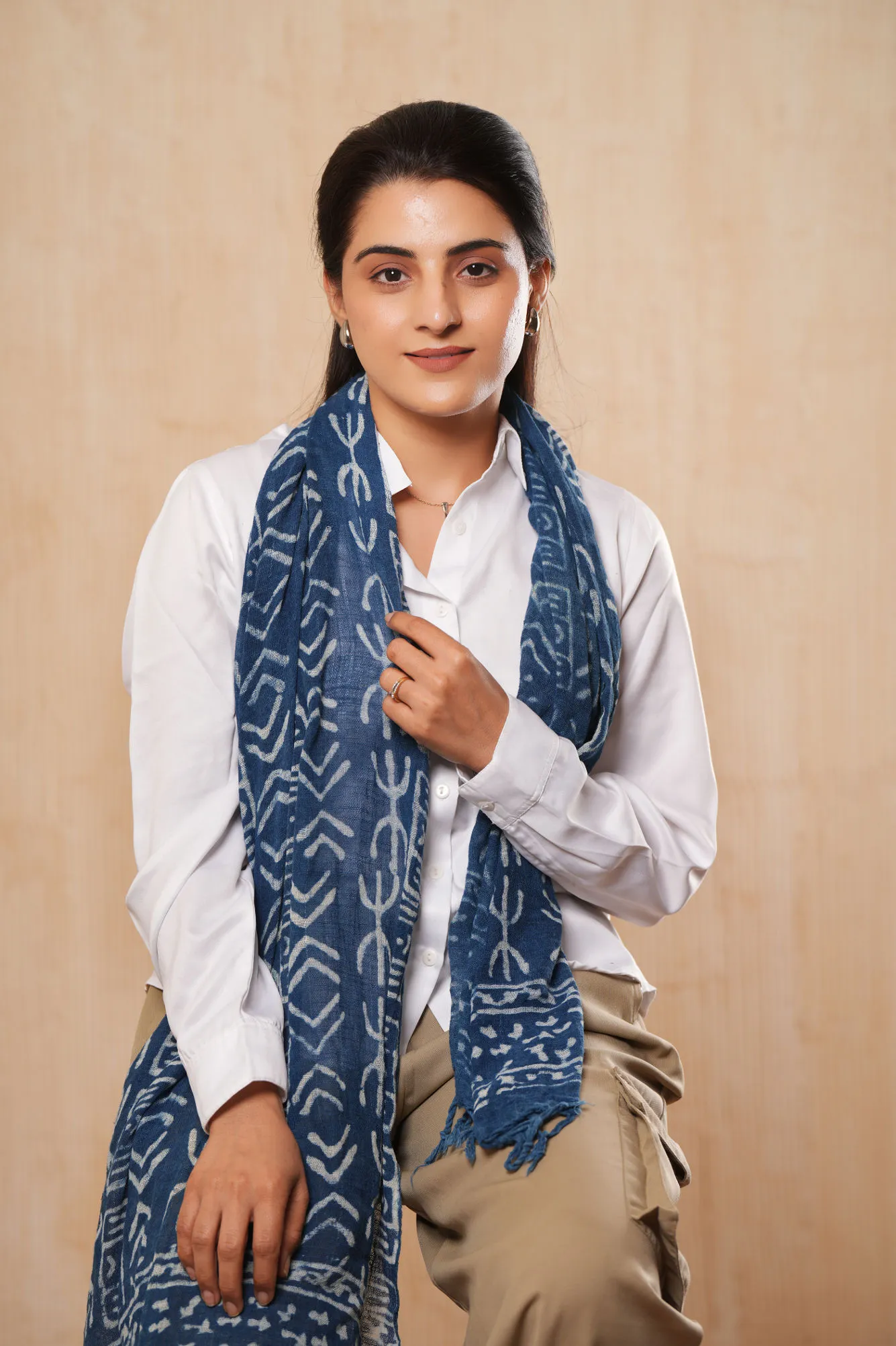 Indigo Cotton Printed Handmade Scarf - #D3