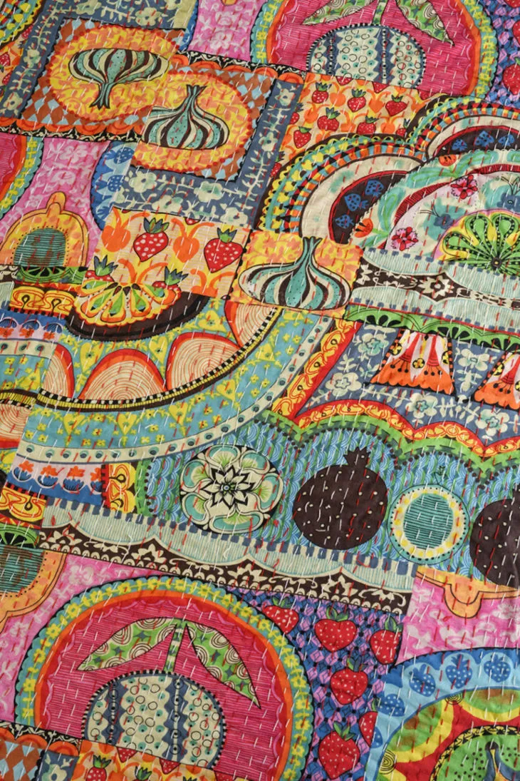 Strawberry Field Patchwork Style Kantha Quilt