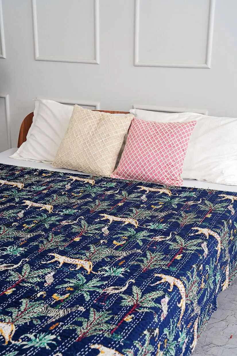 Navy Safari Kantha Bedcover