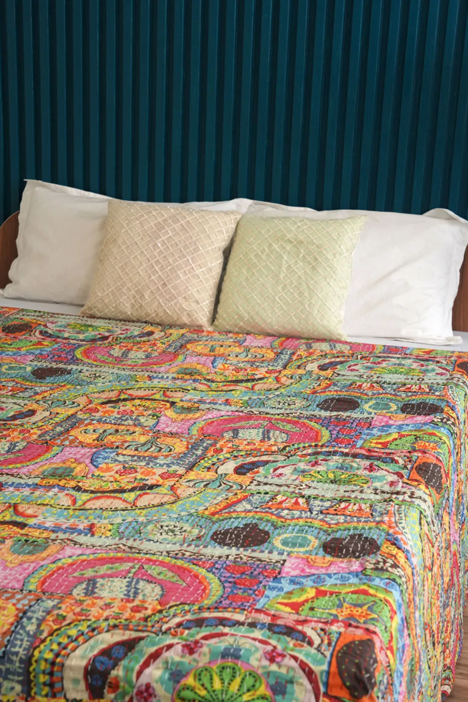 Strawberry Field Patchwork Style Kantha Quilt