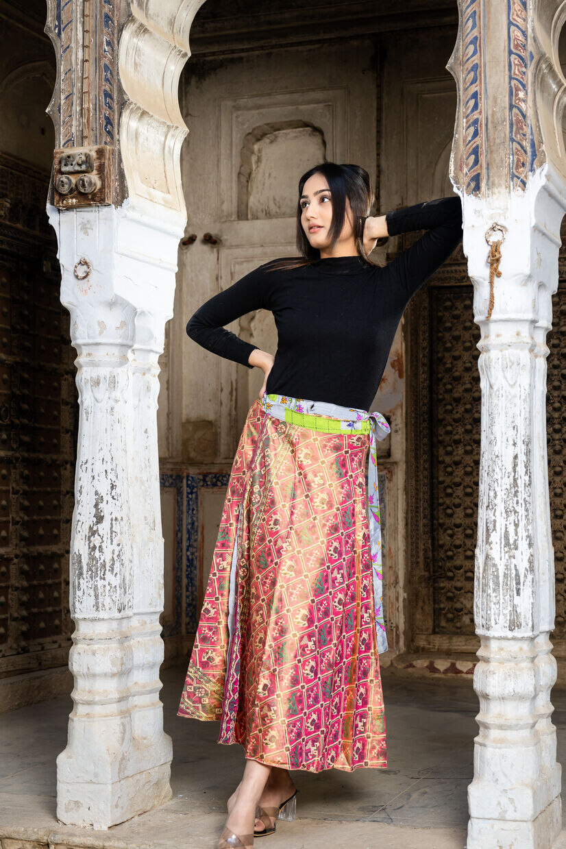Sari Silk Long Wrap Skirt