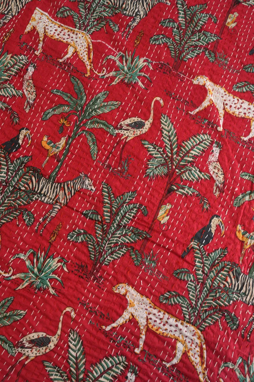 Safari Kantha Quilt - Red