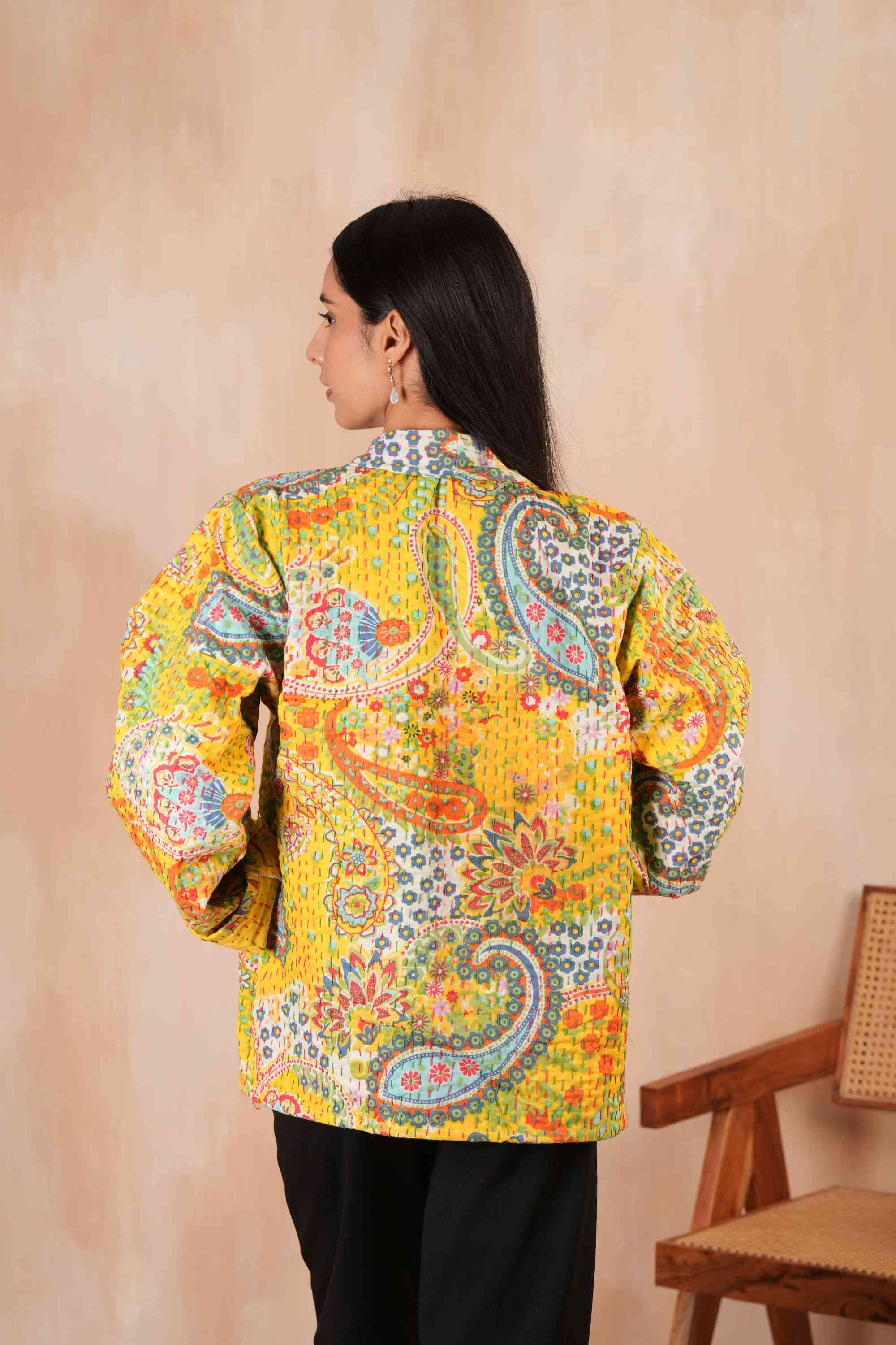 Paisley Printed Cotton Kantha Jacket