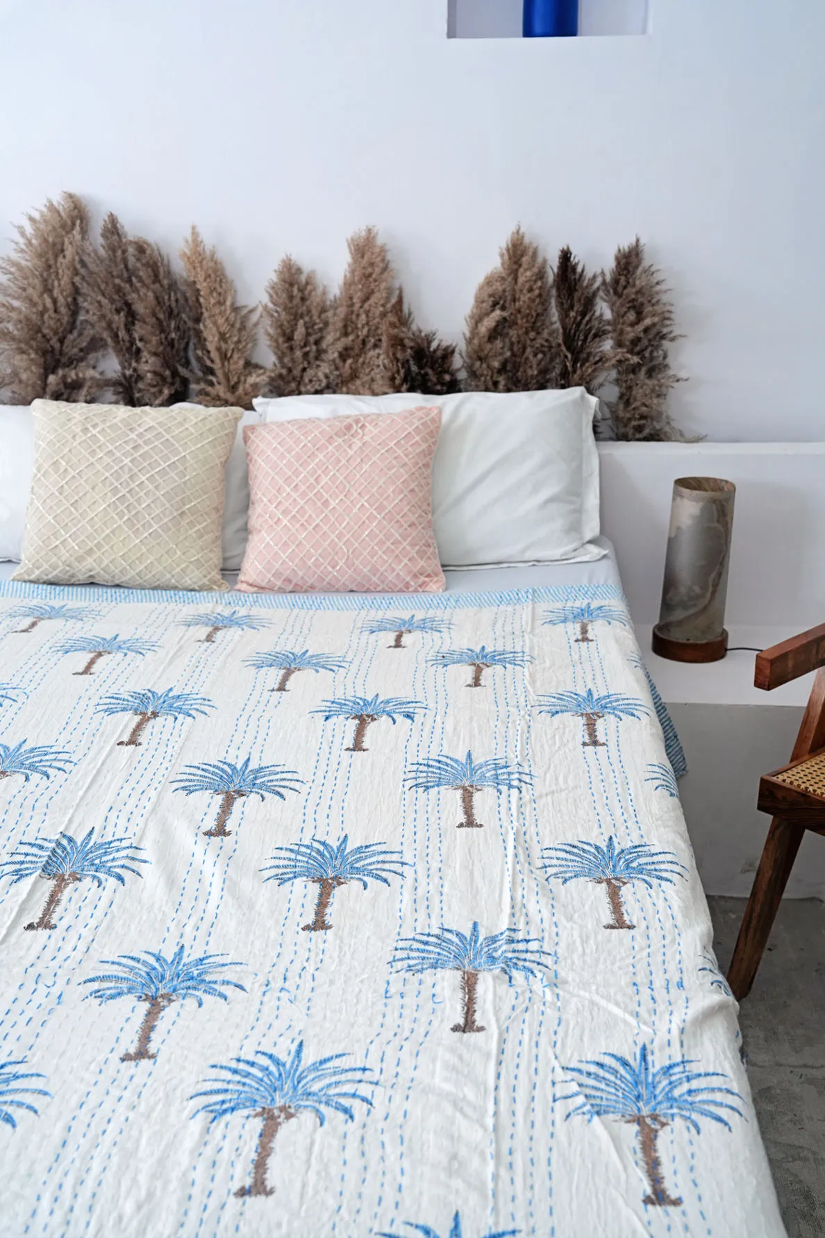 Palm Tree Kantha Quilt - Blue