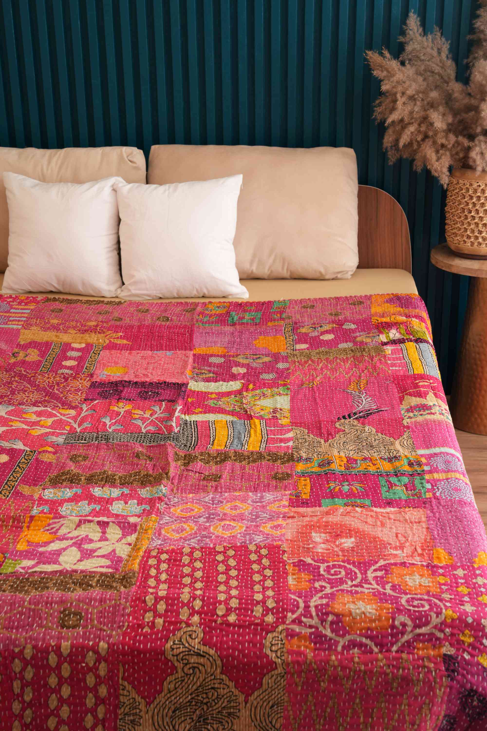 Handmade Cotton Pink Vintage Patchwork Kantha Quilt