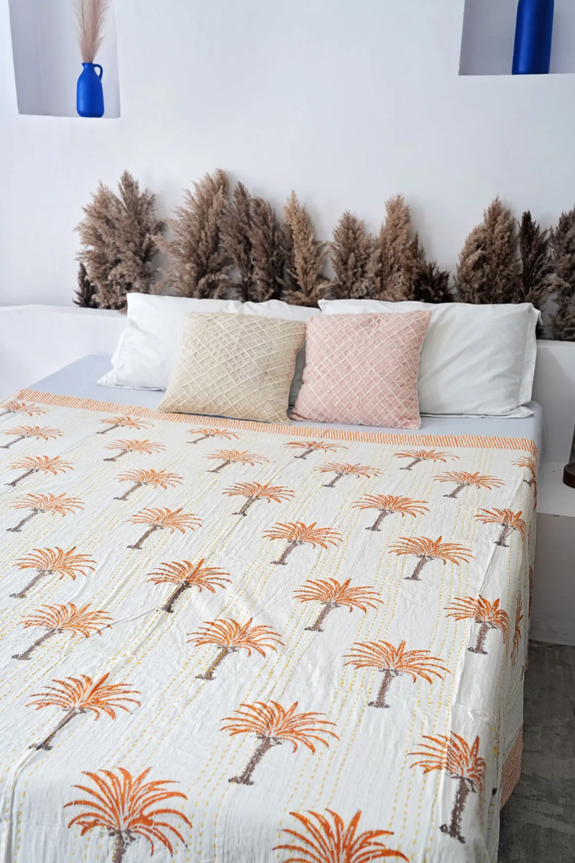 Palm Tree Kantha Quilt - Orange