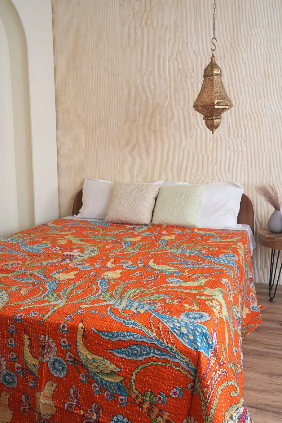 Peacock Kantha Quilt - Orange